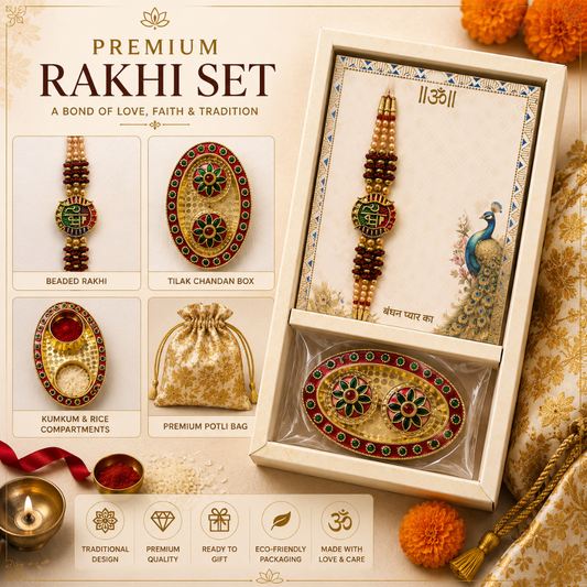 Oval Meenakari Dual Compartment Rakhi Thali Set