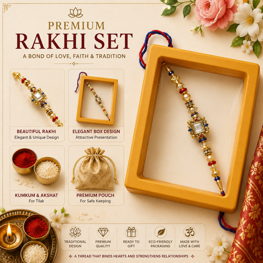 Imperial Kundan & Pearl Designer Rakhi Set