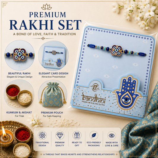 Royal Blue Evil Eye Hamsa Protection Rakhi