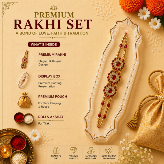 Ruby Floral Crystal Premium Rakhi Set