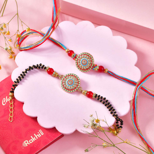 Designer Couple Rakhi Set